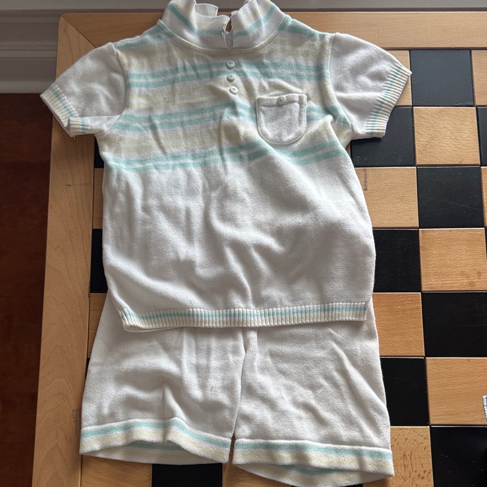 Striped White and Blue Toddler Outfit knit outfit.